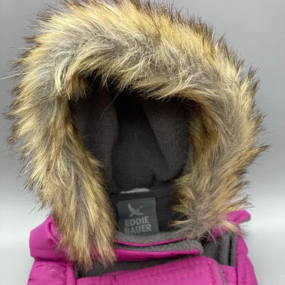 Eddie Bauer Dog Parka Jacket Pink XS Microfleece Lined Faux Fur Hoodie